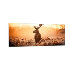Glasbild - Bild auf glas - Hirsch in den Strahlen der aufgehenden Sonne - 140x50cm - Herr im eigenen Land - Moderne Wanddekoration für Wohnzimmer und Schlafzimmer ARTTOR