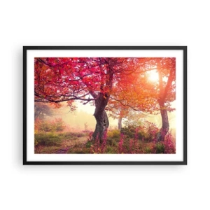 Poster in einem schwarzem Rahmen - Herbstlandschaft mit Bäumen in intensiven Farben - 70x50cm - Blühende Raserei - Moderne Wanddekoration für Wohnzimmer und Schlafzimmer ARTTOR