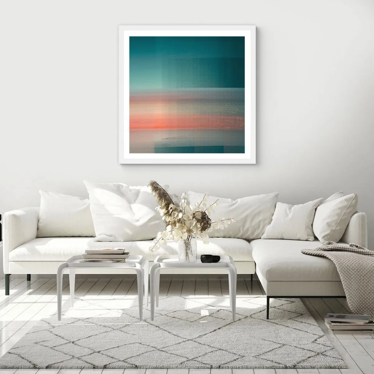 Poster in einem weißen Rahmen - Abstraktion: Lichtwellen - 30x30 cm
