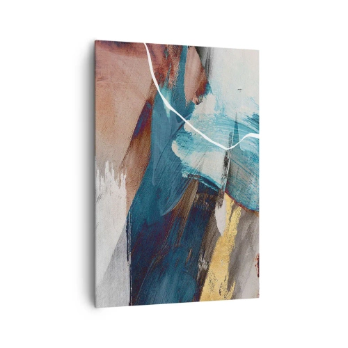 Bild auf Leinwand - Leinwandbild - Abstrakte Pinselstriche in Blau- und Goldtönen - 70x100cm - Großzügig und mit Energie - Moderne Wanddekoration für Wohnzimmer und Schlafzimmer ARTTOR