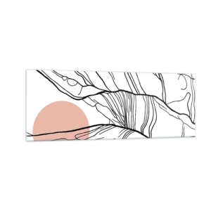 Glasbild - Bild auf glas - Minimalistische Linien mit geometrischem Akzent - 140x50cm - In einem Netz aus Zweigen - Moderne Wanddekoration für Wohnzimmer und Schlafzimmer ARTTOR
