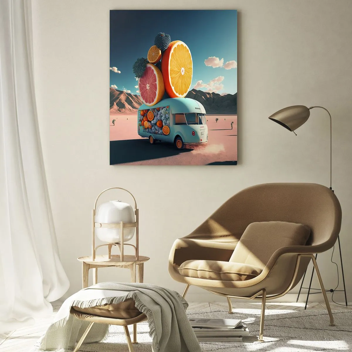 Glasbild - Bild auf glas - Obstwagen in einer Wüstenlandschaft - 80x120cm - Geschmack von Urlaub - Moderne Wanddekoration für Wohnzimmer und Schlafzimmer ARTTOR