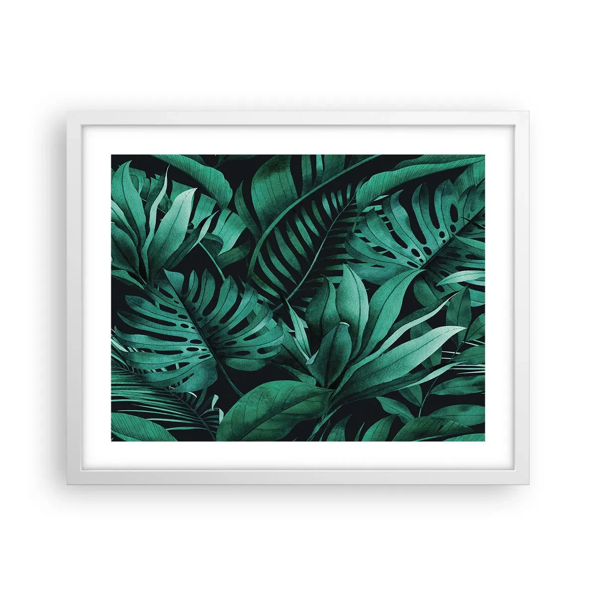 Poster in einem weißen Rahmen - Die Tiefe des tropischen Grüns - 50x40 cm
