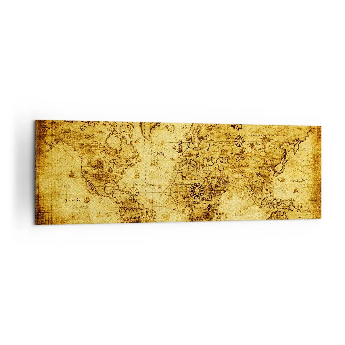 Bild auf Leinwand - Leinwandbild - Antike Vintage-Weltkarte - 160x50cm - Diese Welt ist seltsam - Moderne Wanddekoration für Wohnzimmer und Schlafzimmer ARTTOR