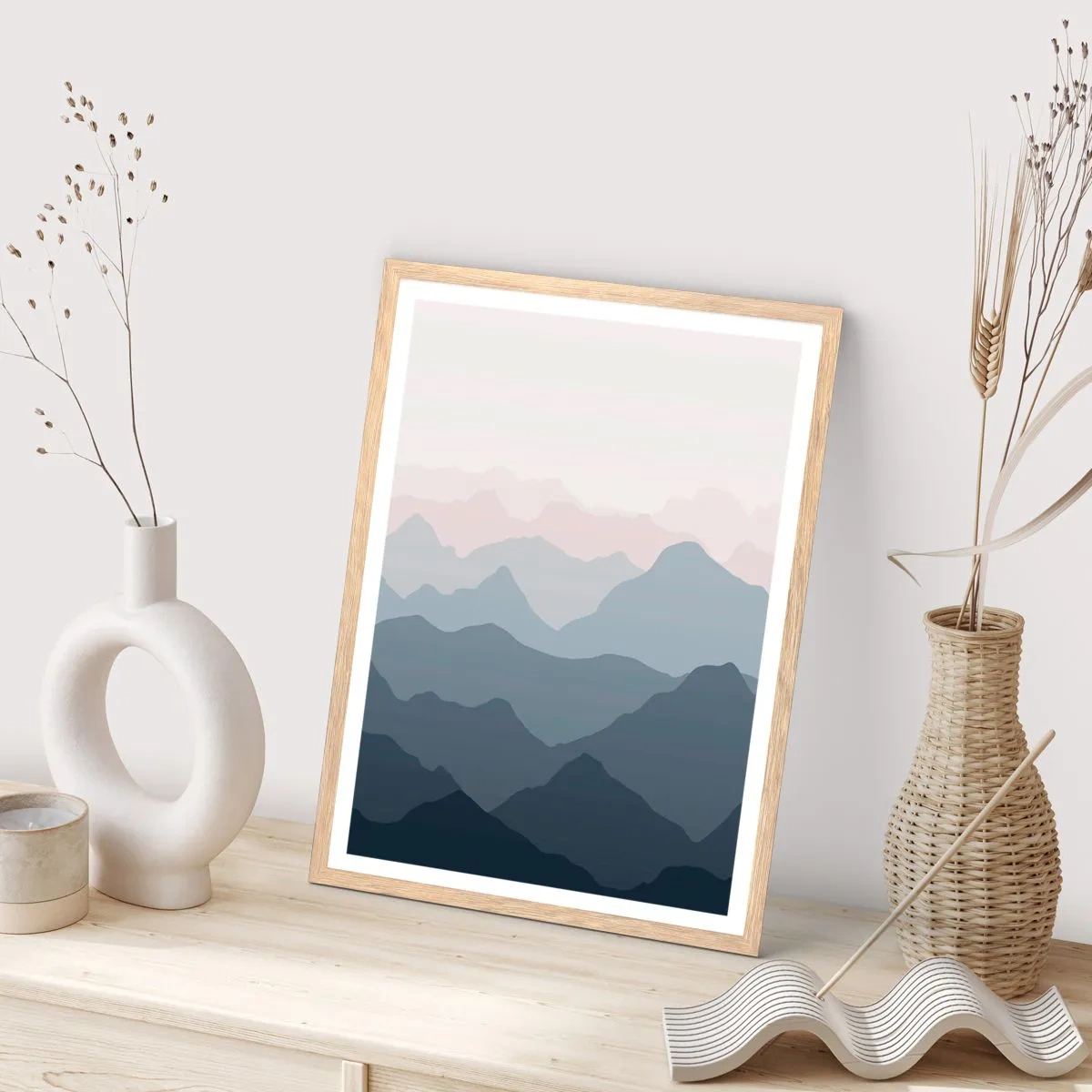 Poster in einem Rahmen aus heller Eiche - Wellen der Berge - 40x50 cm
