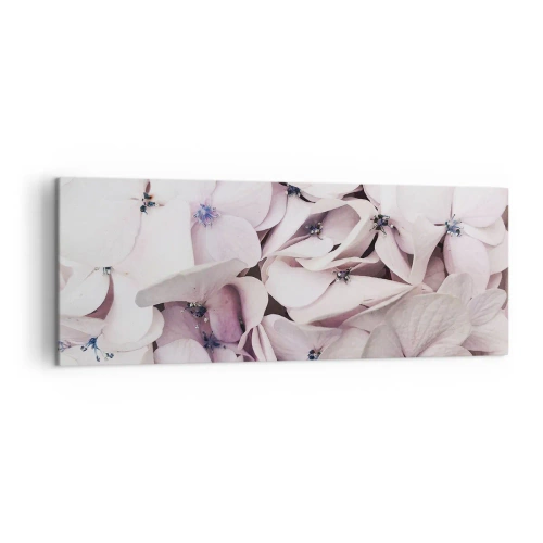 Bild auf Leinwand - Leinwandbild - Zarte weiße Hortensien in Pastelltönen - 140x50cm - In einer Blumenflut - Moderne Wanddekoration für Wohnzimmer und Schlafzimmer ARTTOR