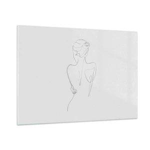 Glasbild - Bild auf glas - Eine zarte einzeilige Skizze einer Frau von hinten. - 100x70cm - Körpermusik - Moderne Wanddekoration für Wohnzimmer und Schlafzimmer ARTTOR