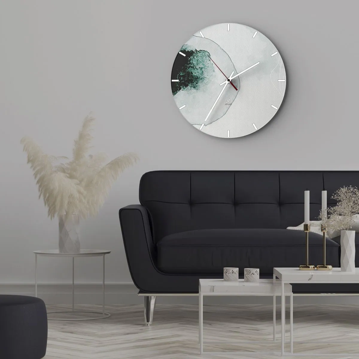 Wanduhr - Glasuhr - Eine künstlerische Komposition, die einem Wassertropfen mit Grün ähnelt - 30x30cm - In einem Tropfen Wasser - Moderne Wanddekoration für Wohnzimmer, Küche und Schlafzimmer ARTTOR
