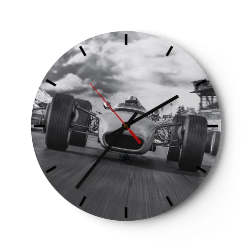 Wanduhr - Glasuhr - Ein Rennwagen in Bewegung auf einer Rennstrecke - 30x30cm - Power ist da! - Moderne Wanddekoration für Wohnzimmer, Küche und Schlafzimmer ARTTOR