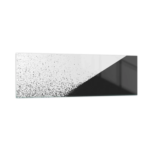 Glasbild - Bild auf glas - Minimalistische Abstraktion in Schwarz und Weiß mit verstreuten Punkten - 160x50cm - Immer schneller, immer mehr - Moderne Wanddekoration für Wohnzimmer und Schlafzimmer ARTTOR