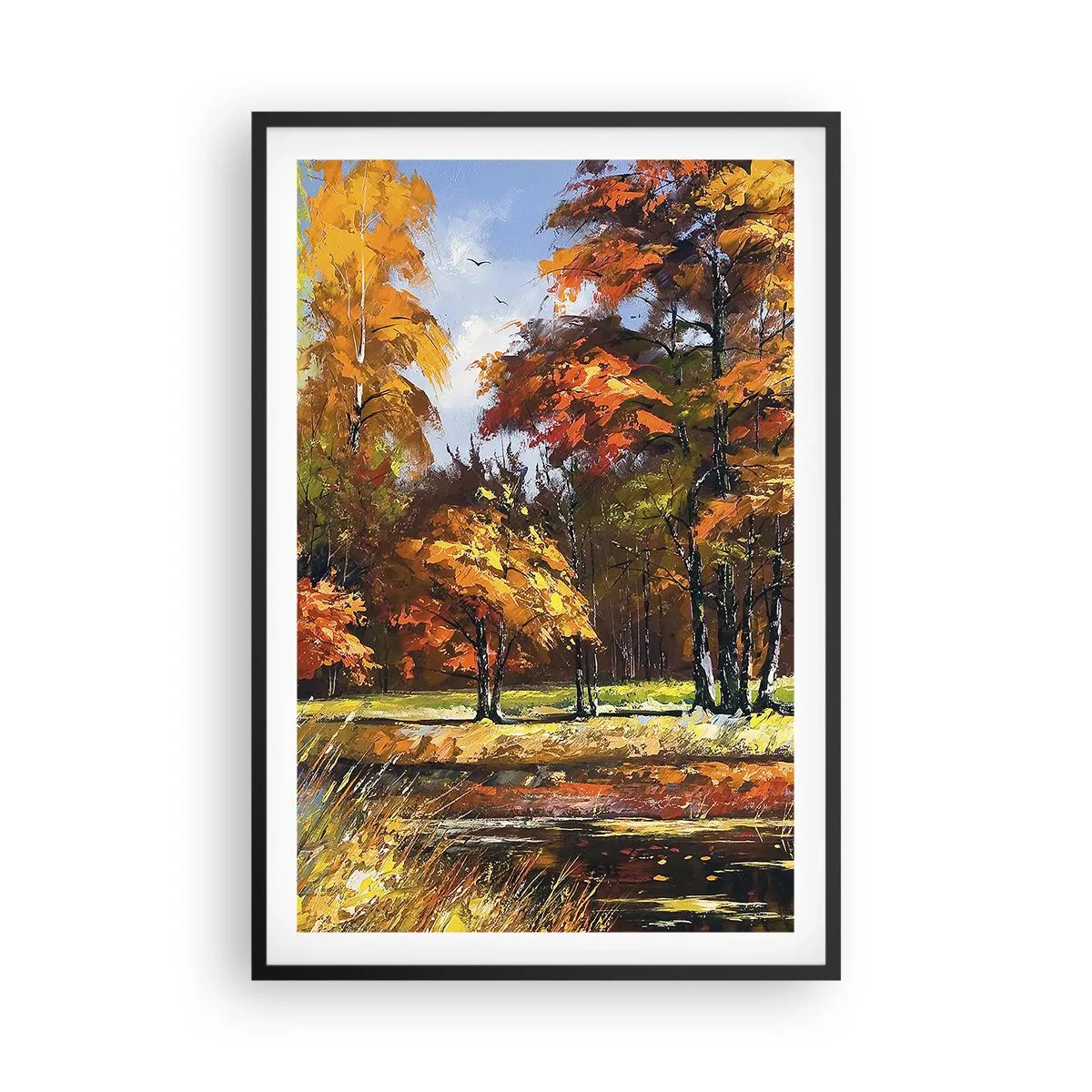 Poster in einem schwarzem Rahmen - Landschaft in Gold und Bronze - 61x91 cm