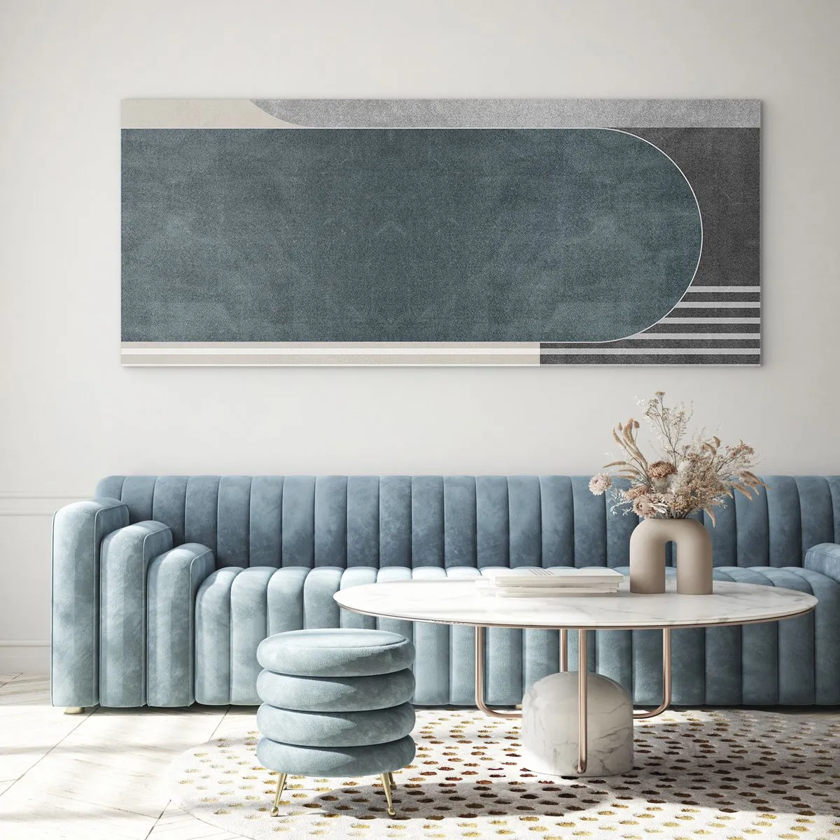 Glasbild - Bild auf glas - Geometrische Abstraktion in Grau- und Grüntönen - 160x50cm - Komposition auf der Ebene - Moderne Wanddekoration für Wohnzimmer und Schlafzimmer ARTTOR