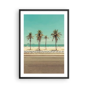 Poster in einem schwarzem Rahmen - Ein Strand mit Palmen und blauem Himmel - 50x70cm - Beim Bewachen des Strandes - Moderne Wanddekoration für Wohnzimmer und Schlafzimmer ARTTOR