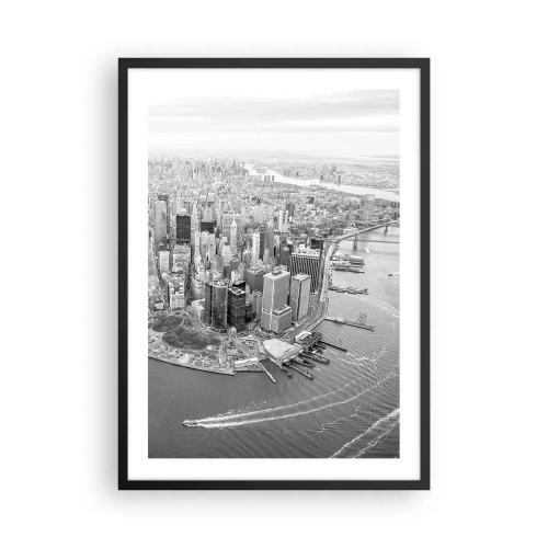 Poster in einem schwarzem Rahmen - Ein Schwarz-Weiß-Panorama der Stadt mit Blick auf das Wasser - 50x70cm - Und wie kann es man nicht lieben? - Moderne Wanddekoration für Wohnzimmer und Schlafzimmer ARTTOR