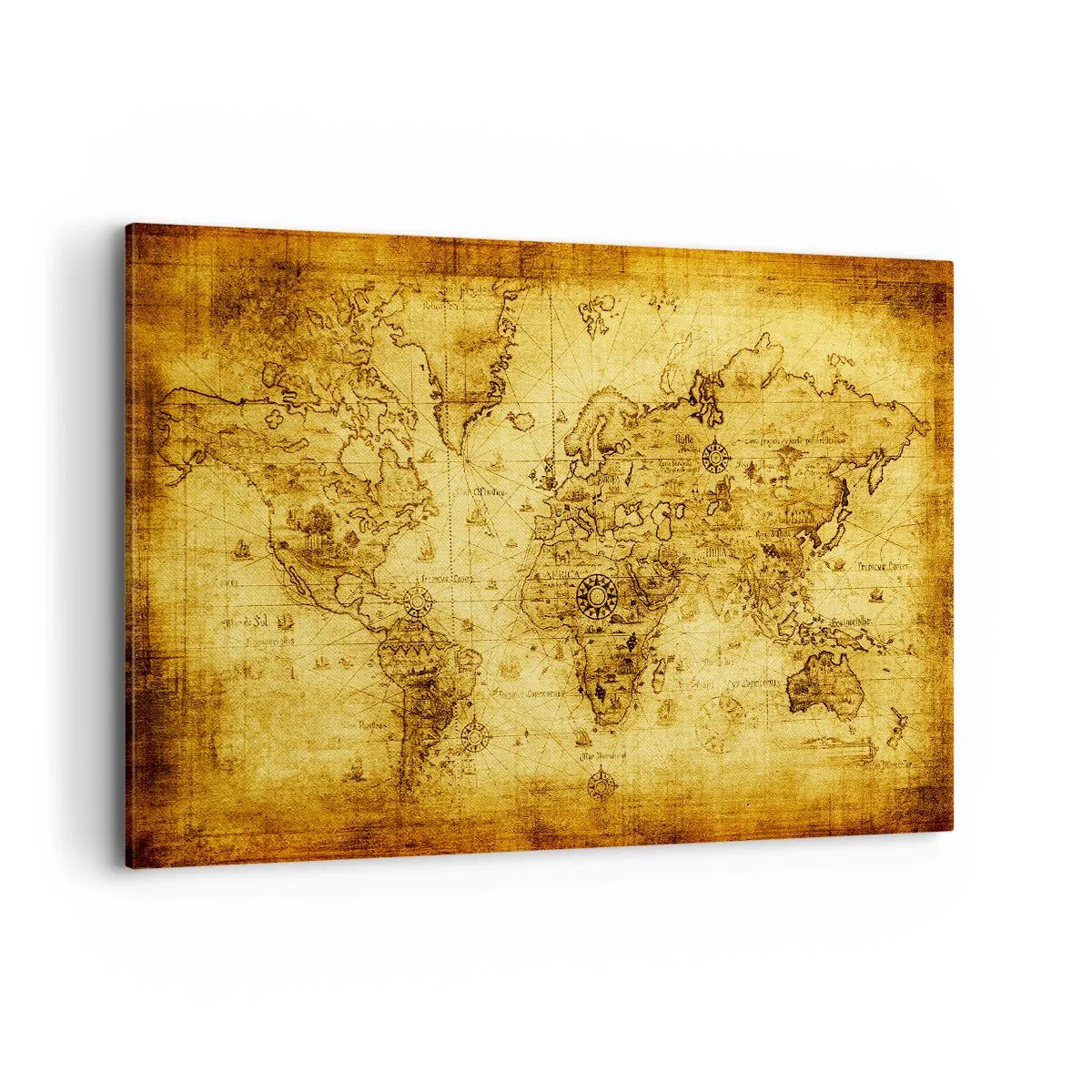 Bild auf Leinwand - Leinwandbild - Antike Vintage-Weltkarte - 120x80cm - Diese Welt ist seltsam - Moderne Wanddekoration für Wohnzimmer und Schlafzimmer ARTTOR