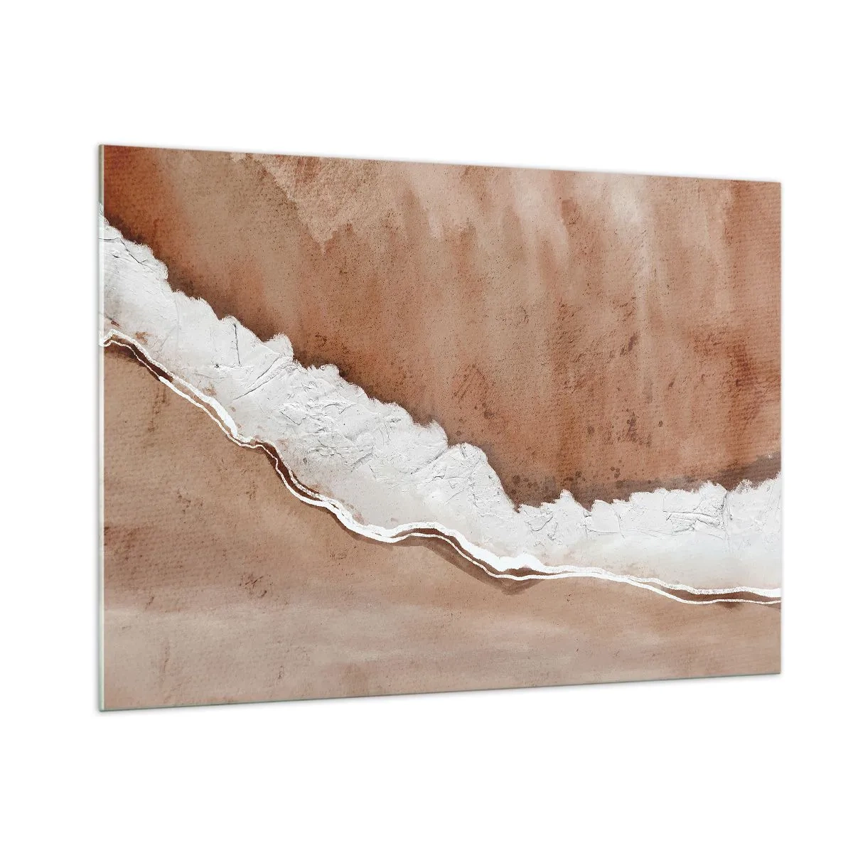 Glasbild - Bild auf glas - Künstlerische Struktur in Erdtönen und Weiß - 100x70cm - In Farben der Erde - Moderne Wanddekoration für Wohnzimmer und Schlafzimmer ARTTOR