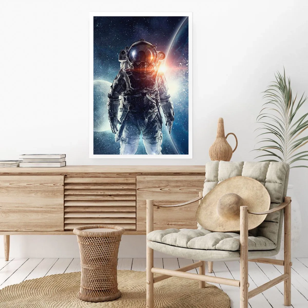 Poster - Astronaut im Weltraum mit Planeten und Sternen im Hintergrund - 50x70cm - Weltraumabenteuer - Moderne Wanddekoration für Wohnzimmer und Schlafzimmer ARTTOR