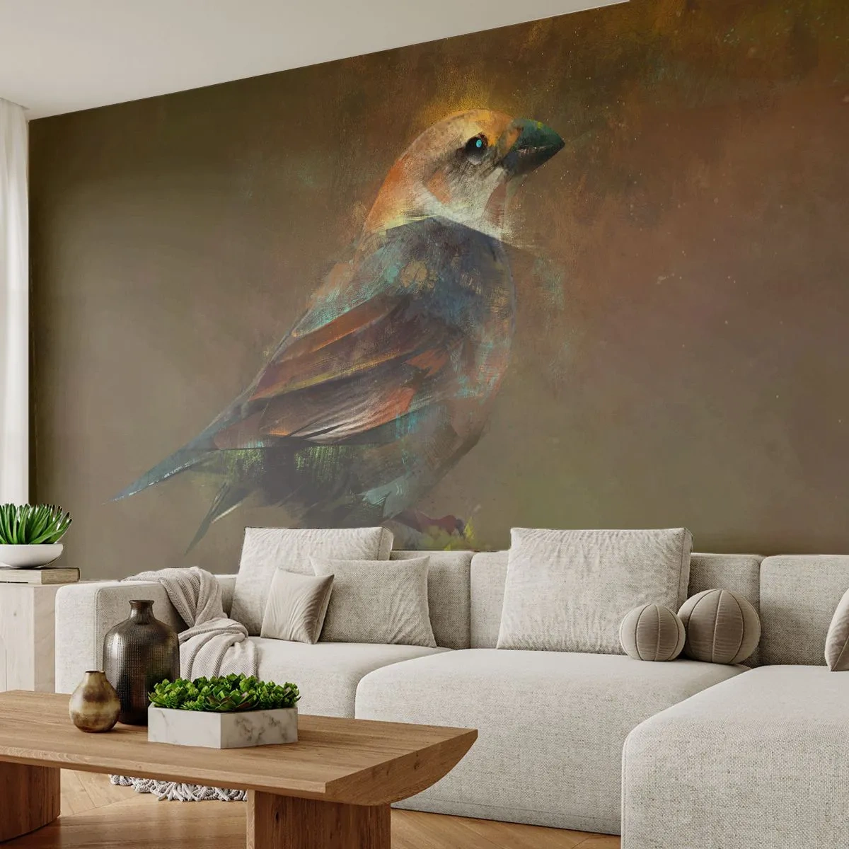 Fototapete Premium Canvas - Ein Spatz, ein kleines Vögelchen - Abstraktion, Vogel, Natur - 450x315 cm