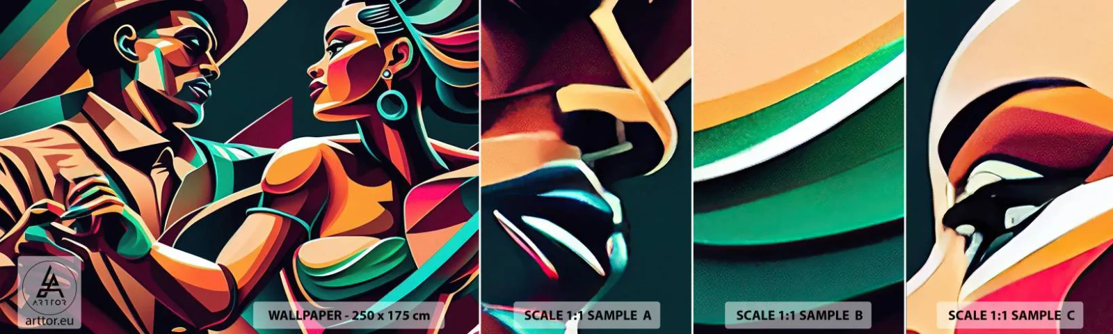 Fototapetenmuster Standard Eco - Im Rhythmus des Herzens - Kubismus, Paar, Tanzen - 100x30 cm