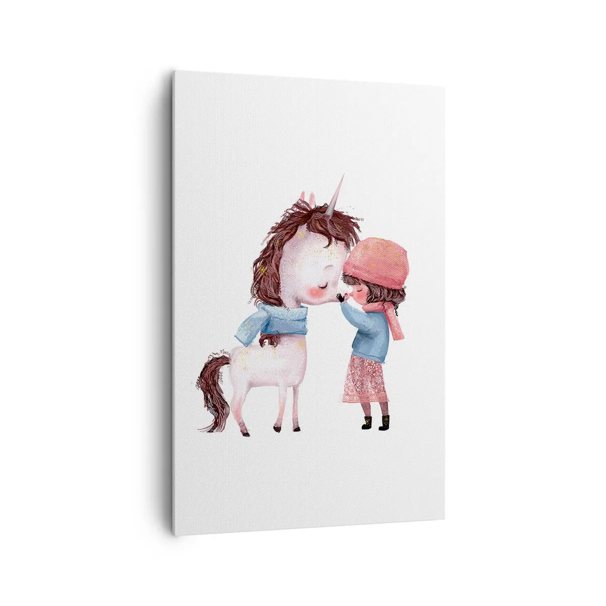 Bild auf Leinwand - Leinwandbild - Ein Mädchen und ein Einhorn in einer Winterlandschaft - 80x120cm - Ein Wintermärchen - Moderne Wanddekoration für Wohnzimmer und Schlafzimmer ARTTOR