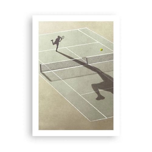 Poster - Ein Tennisspieler, der auf dem Platz aufschlägt - 50x70cm - Überwinde dich selbst - Moderne Wanddekoration für Wohnzimmer und Schlafzimmer ARTTOR