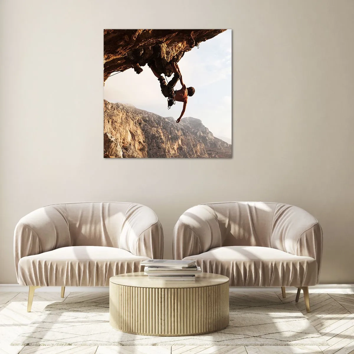 Glasbild - Bild auf glas - Die Welt ist in einer Hand auf einem Felsblock geschrumpft - 40x40 cm