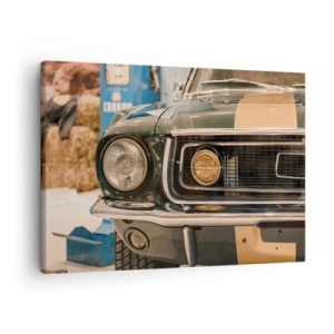 Bild auf Leinwand - Leinwandbild - Ein kultiges Retro-Auto in klassischer Umgebung - 70x50cm - Treffen mit einer Legende - Moderne Wanddekoration für Wohnzimmer und Schlafzimmer ARTTOR
