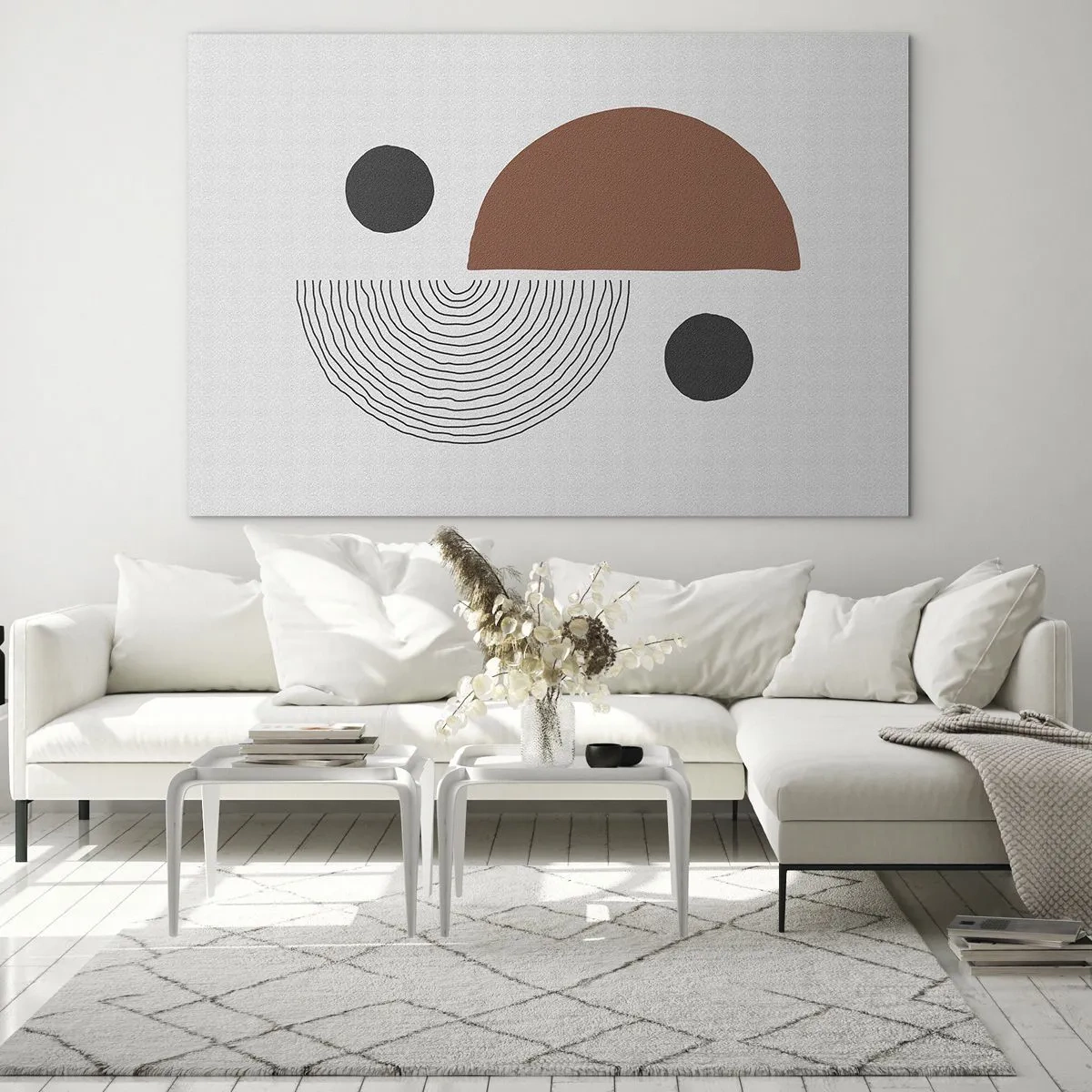 Glasbild - Bild auf glas - Geometrische Figuren auf hellem Hintergrund im abstrakten Stil - 100x70cm - Perfektion des Rades - Moderne Wanddekoration für Wohnzimmer und Schlafzimmer ARTTOR