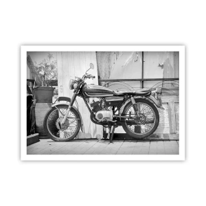 Poster - Schwarz-Weiß-Foto eines klassischen Motorrads - 100x70cm - Klassik über alles - Moderne Wanddekoration für Wohnzimmer und Schlafzimmer ARTTOR