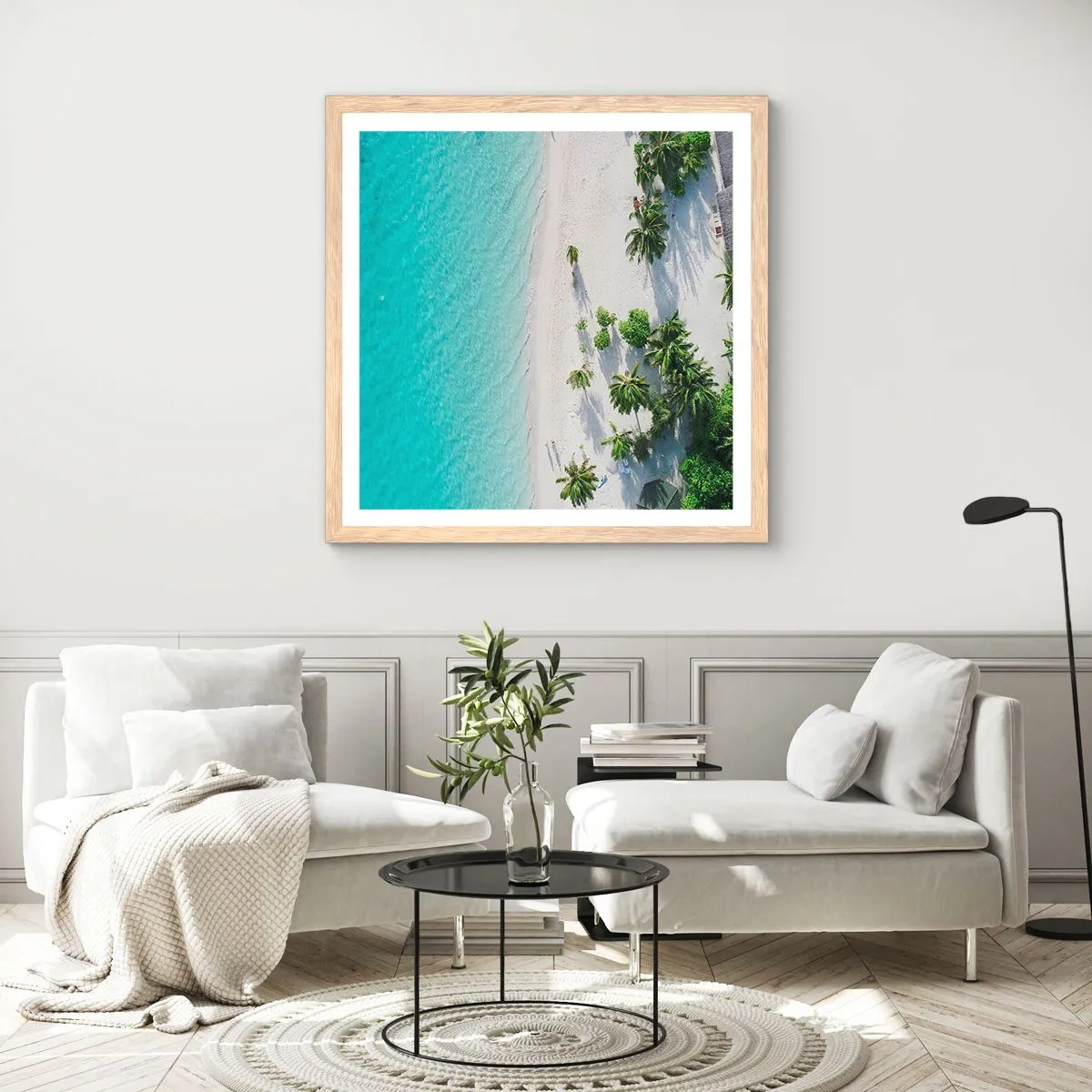 Poster in einem Rahmen aus heller Eiche - Urlaub im Paradies - 50x50 cm