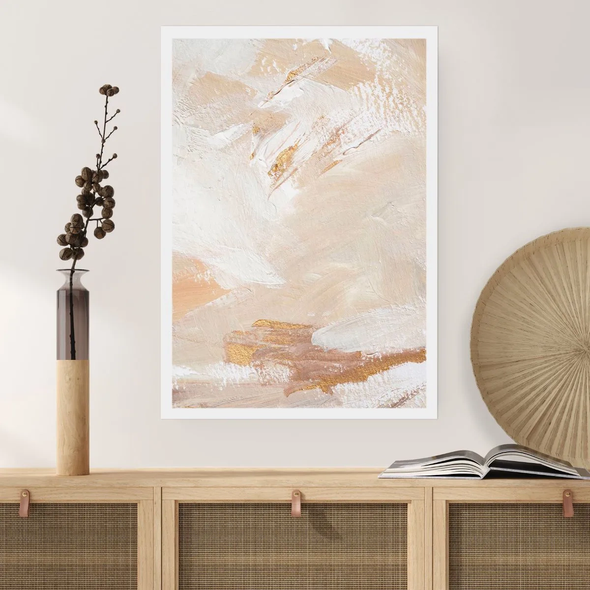 Poster - Abstrakte Pinselstriche in Beige und Gold - 50x70cm - Pastellkomposition - Moderne Wanddekoration für Wohnzimmer und Schlafzimmer ARTTOR
