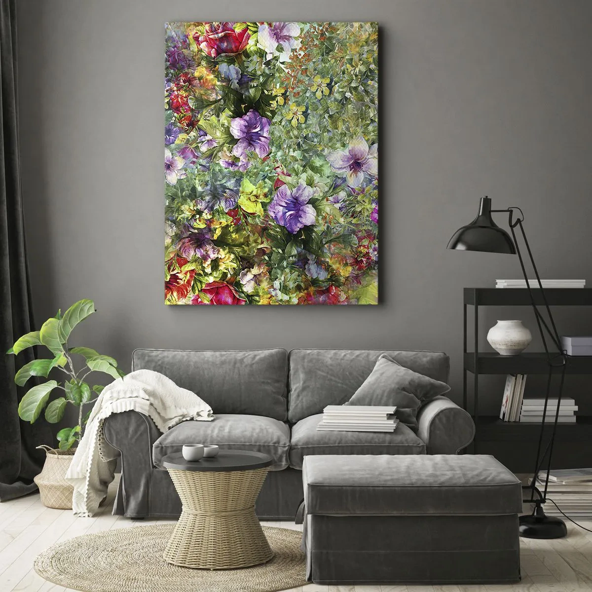 Bild auf Leinwand - Leinwandbild - Ein buntes Blumenarrangement auf grünem Hintergrund - 50x70cm - In Blumen für das Verderben - Moderne Wanddekoration für Wohnzimmer und Schlafzimmer ARTTOR