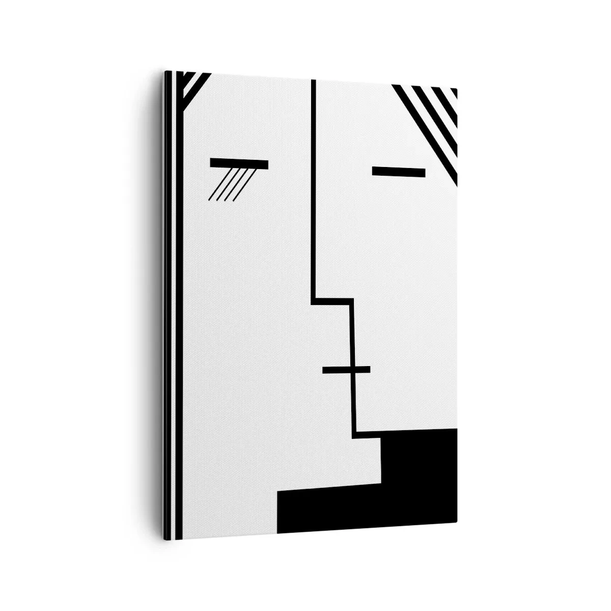 Bild auf Leinwand - Leinwandbild - Geometrische Abstraktion eines Kusses in Schwarz und Weiß - 50x70cm - Einfach ein Kuss - Moderne Wanddekoration für Wohnzimmer und Schlafzimmer ARTTOR