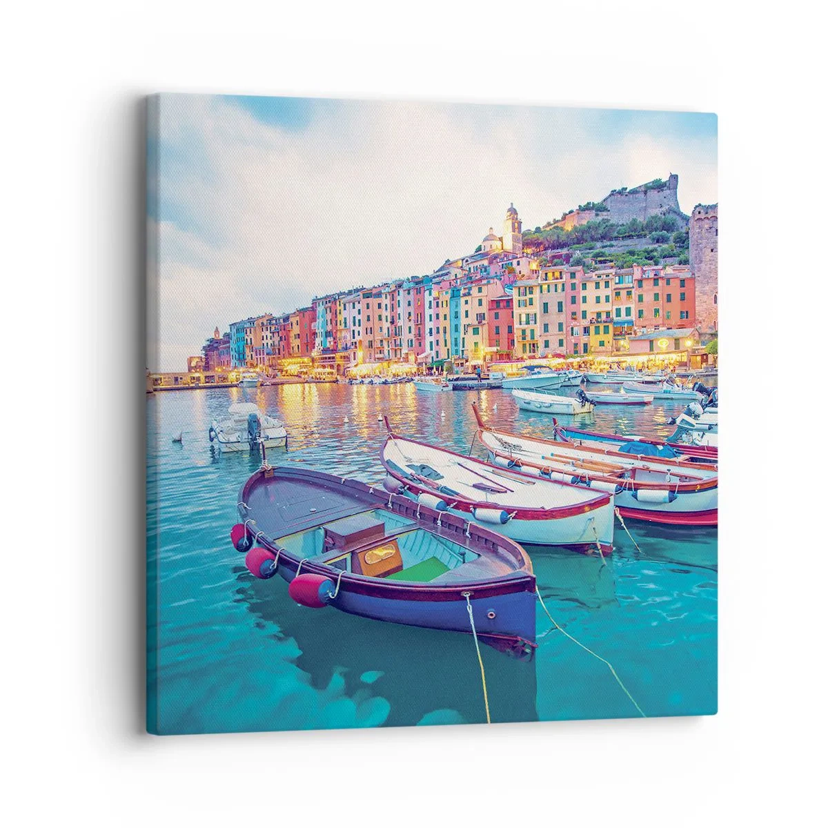 Bild auf Leinwand - Leinwandbild - Bunter Abend im Hafen - 30x30 cm