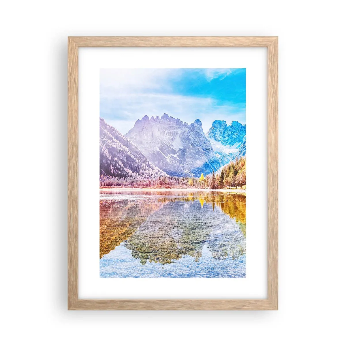Poster in einem Rahmen aus heller Eiche - Und in den Bergen ist es schon Herbst - 30x40 cm
