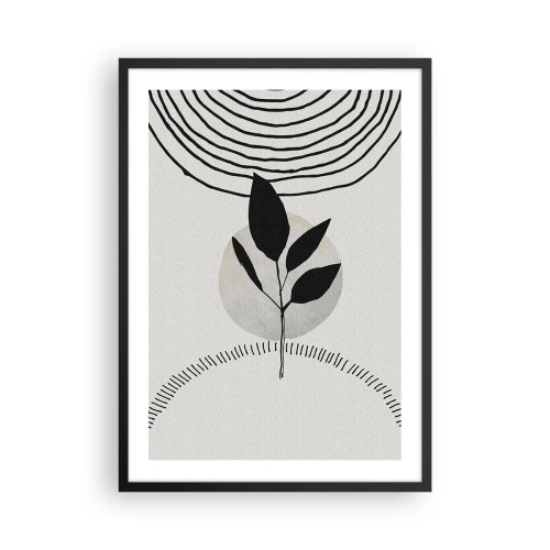 Poster in einem schwarzem Rahmen - Minimalistische Blattillustration mit geometrischen Mustern - 50x70cm - Komposition: Naturrituale - Moderne Wanddekoration für Wohnzimmer und Schlafzimmer ARTTOR