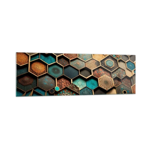 Glasbild - Bild auf glas - Bunte Ornamente in sechseckigen Mustern - 160x50cm - Arabische Ornamente – Variation - Moderne Wanddekoration für Wohnzimmer und Schlafzimmer ARTTOR