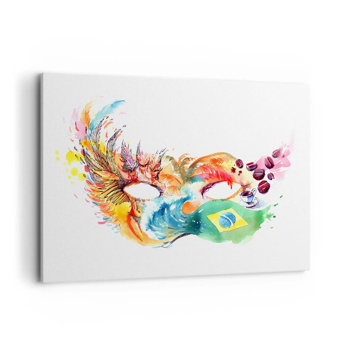 Bild auf Leinwand - Leinwandbild - Bunte Aquarellmaske, inspiriert von Brasilien - 120x80cm - Brasilien begrüßt Samba - Moderne Wanddekoration für Wohnzimmer und Schlafzimmer ARTTOR