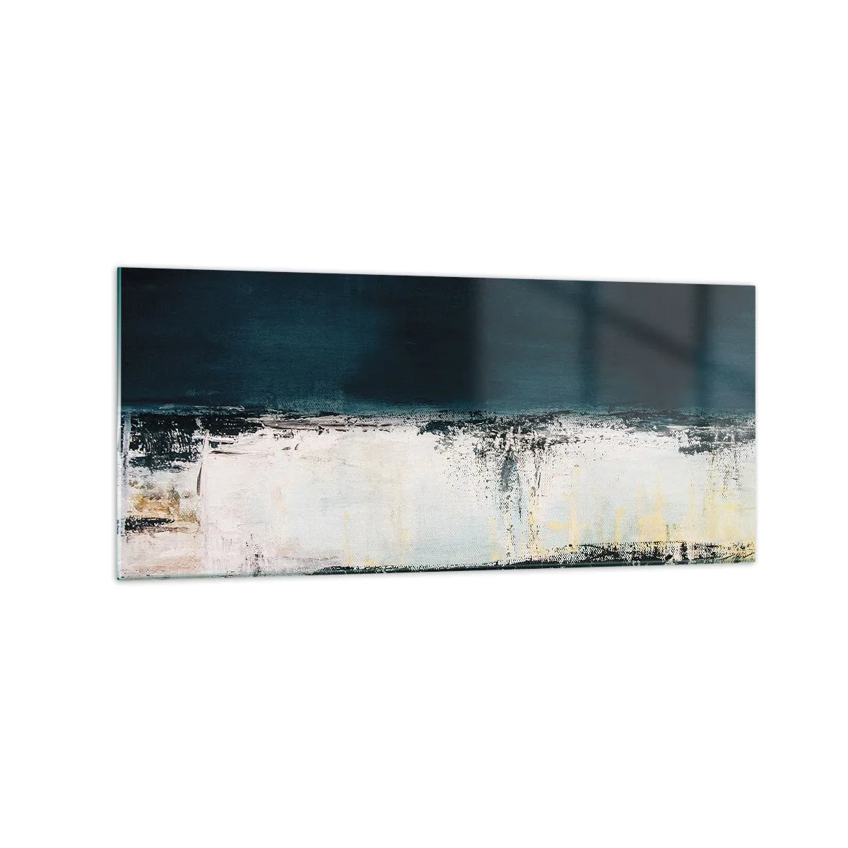 Glasbild - Bild auf glas - Abstrakte horizontale Komposition in Marineblau- und Weißtönen - 120x50cm - Horizontale Komposition - Moderne Wanddekoration für Wohnzimmer und Schlafzimmer ARTTOR