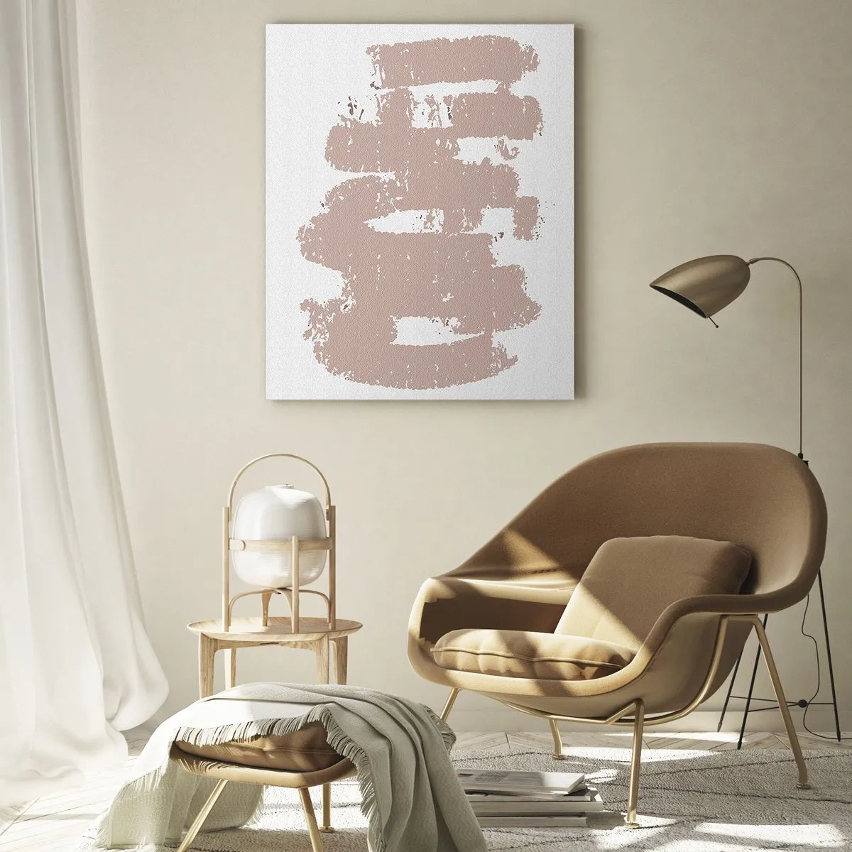 Glasbild - Bild auf glas - Rosa Pinselstriche auf weißem Hintergrund - 50x70cm - Abstraktion in zartem Rosa - Moderne Wanddekoration für Wohnzimmer und Schlafzimmer ARTTOR