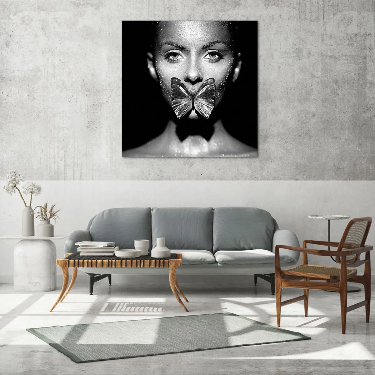 Glasbild - Bild auf glas - Schmetterlingskuss - 70x70 cm