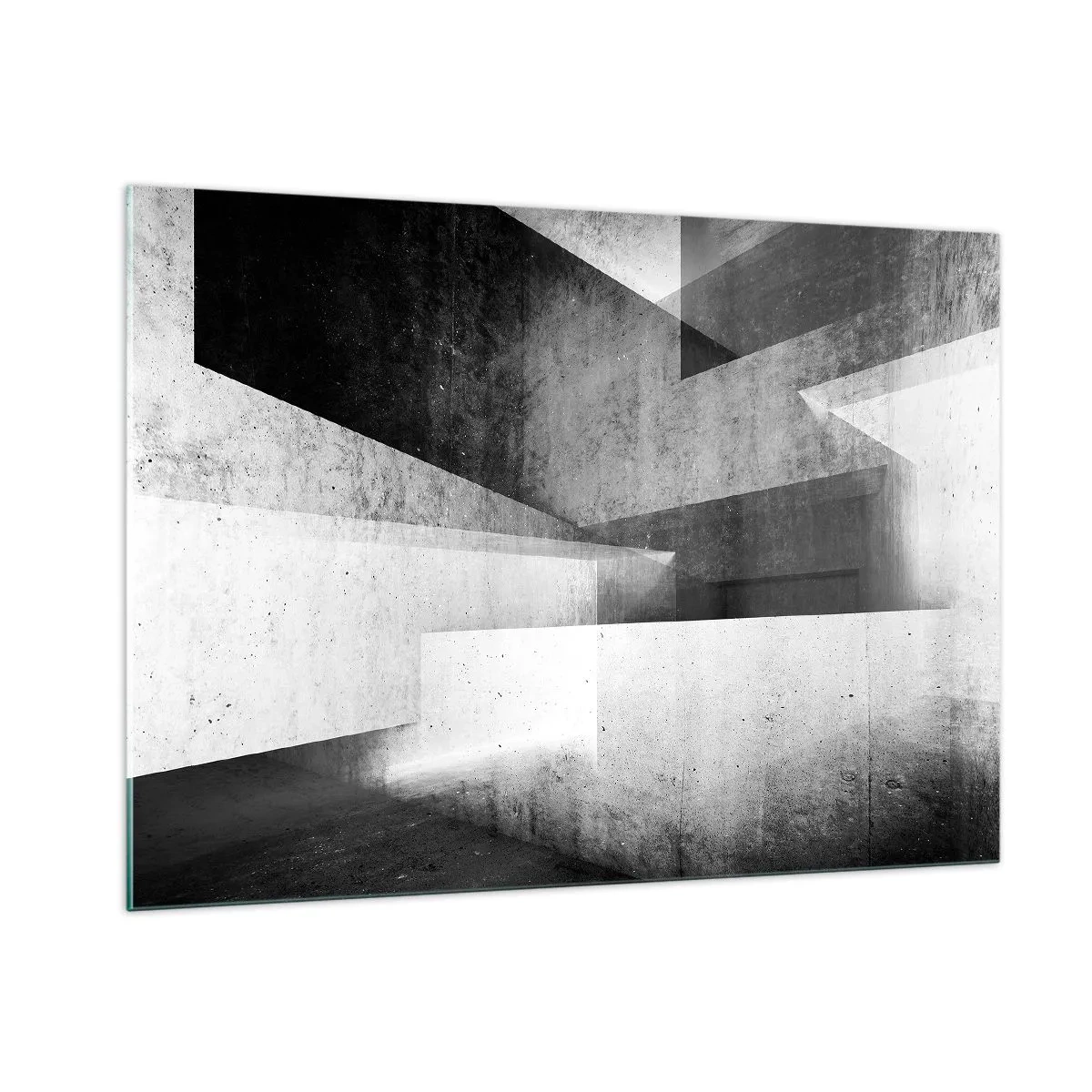 Glasbild - Bild auf glas - Geometrische Betonformen in Schwarz-Weiß-Tönen - 100x70cm - Die Raumstruktur - Moderne Wanddekoration für Wohnzimmer und Schlafzimmer ARTTOR