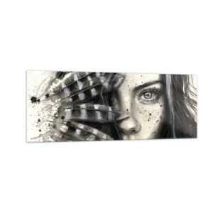 Glasbild - Bild auf glas - Künstlerisches Frauenporträt mit abstrakten Details - 140x50cm - Wilde Schönheit - Moderne Wanddekoration für Wohnzimmer und Schlafzimmer ARTTOR