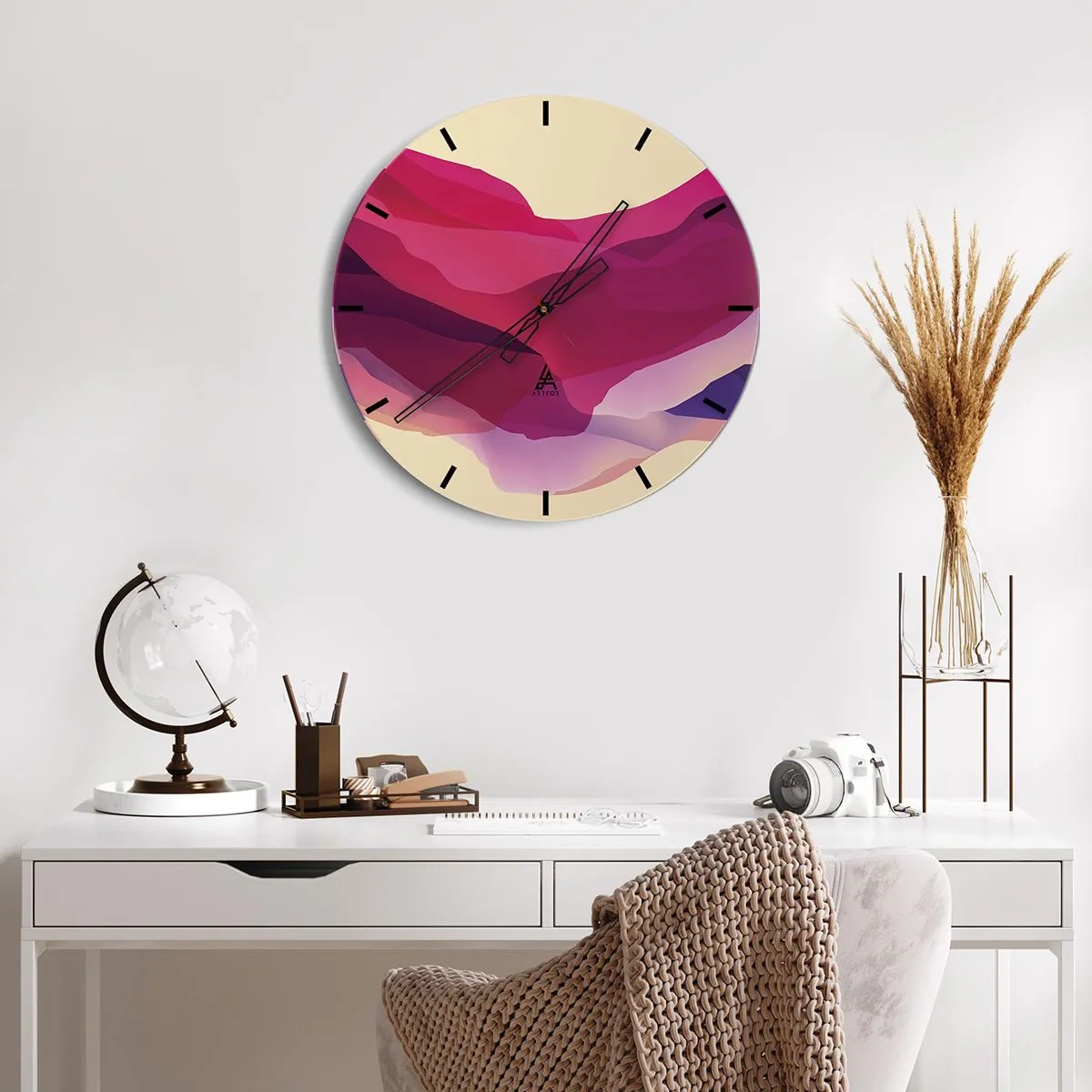 Wanduhr - Glasuhr - Abstraktes Muster in Rosa- und Lilatönen - 30x30cm - Lila Wellen - Moderne Wanddekoration für Wohnzimmer, Küche und Schlafzimmer ARTTOR