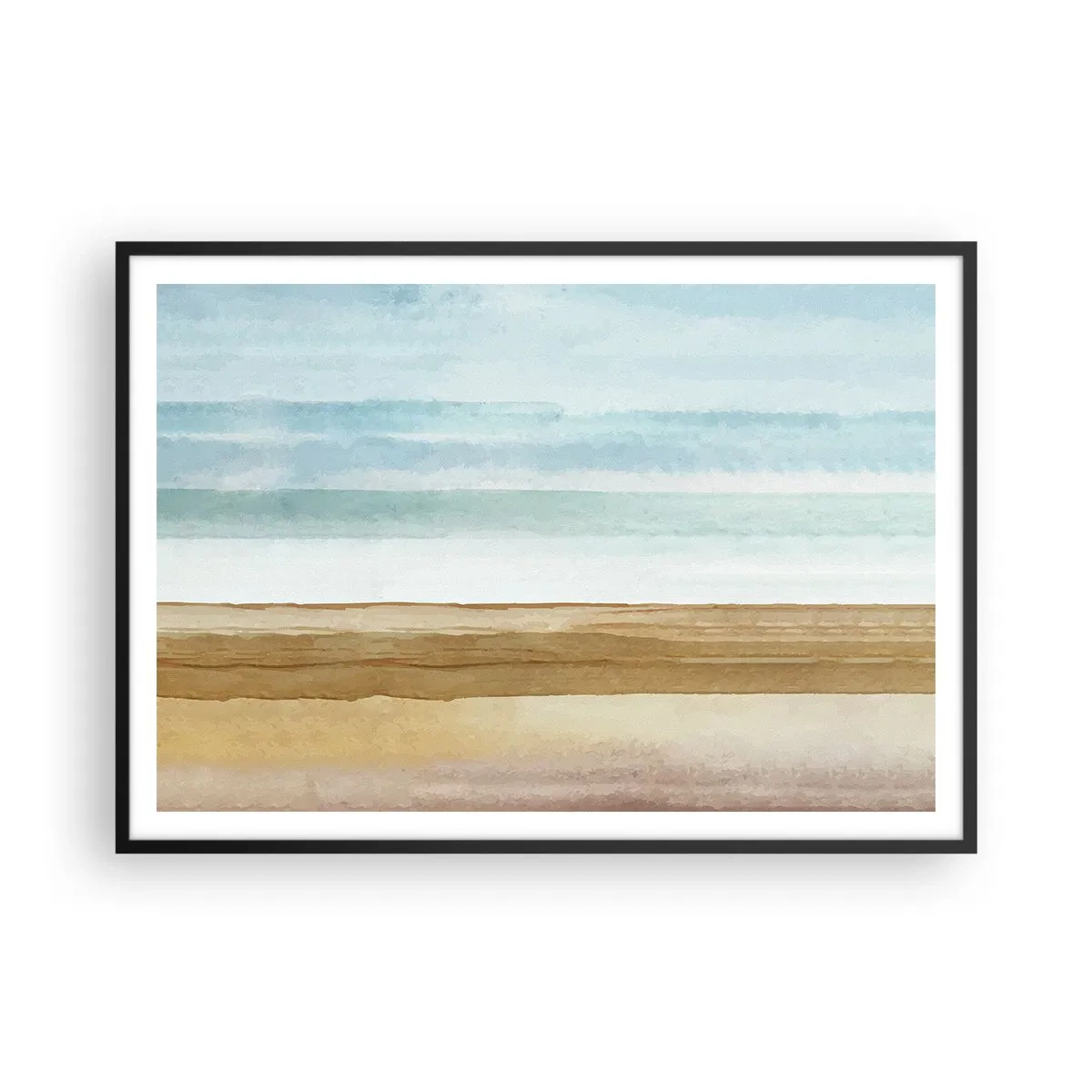 Poster in einem schwarzem Rahmen - Abstrakte Strandlandschaft in Pastelltönen - 100x70cm - Trost - Moderne Wanddekoration für Wohnzimmer und Schlafzimmer ARTTOR