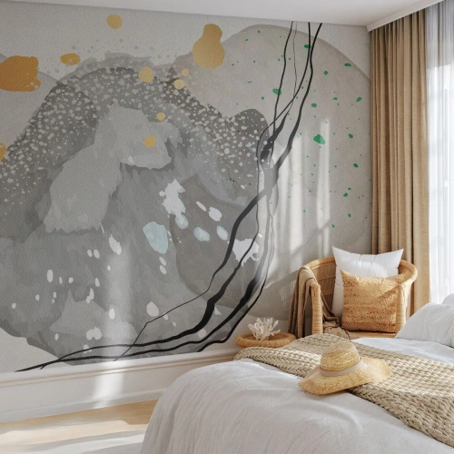 Fototapete Premium Sand - Organische Abstraktion mit Punkten und Linien in neutralen Farben. - 100x70cm - Organische Komposition - Moderne Wanddekoration für Wohnzimmer und Schlafzimmer ARTTOR