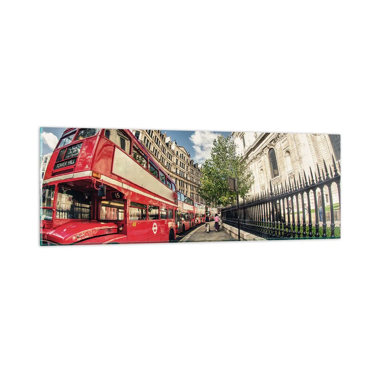 Glasbild - Bild auf glas - Londoner Straße in Grau und Rot - 90x30 cm