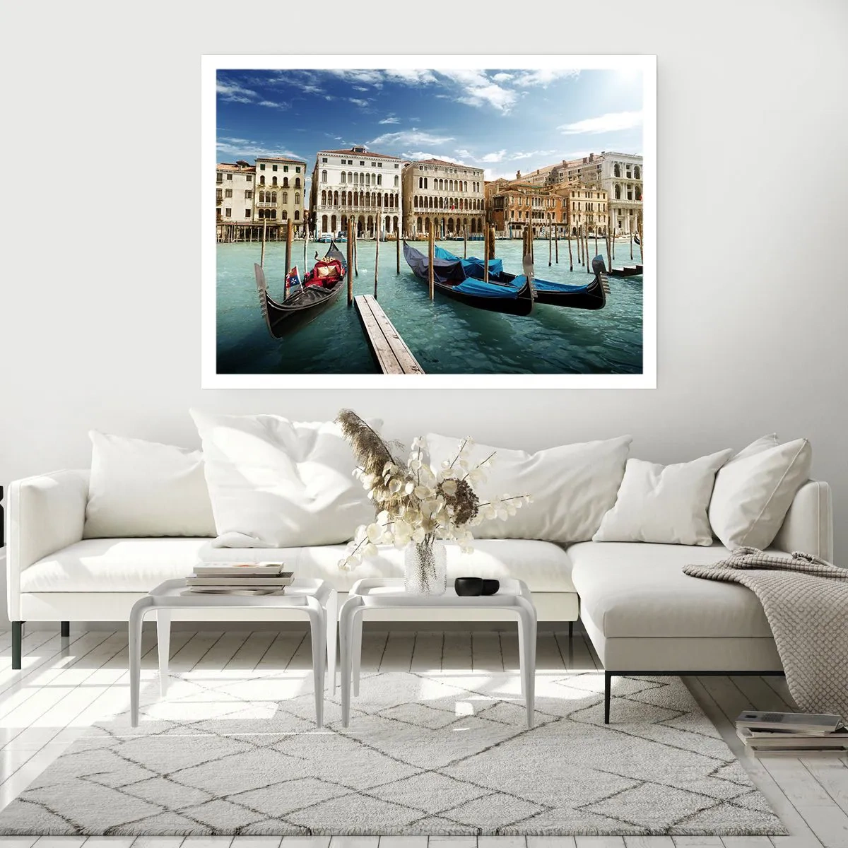 Poster - Venedig mit Gondeln und Palästen gegen den Himmel - 100x70cm - Paläste in Blau - Moderne Wanddekoration für Wohnzimmer und Schlafzimmer ARTTOR