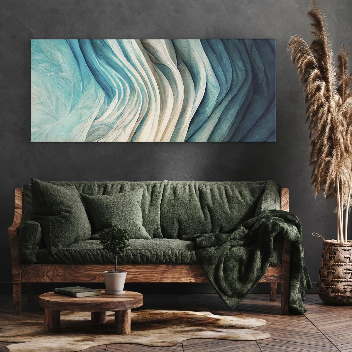 Bild auf Leinwand - Leinwandbild - Dynamische Wellen in Blau- und Weißtönen - 120x50cm - Blaue Unersättlichkeit - Moderne Wanddekoration für Wohnzimmer und Schlafzimmer ARTTOR