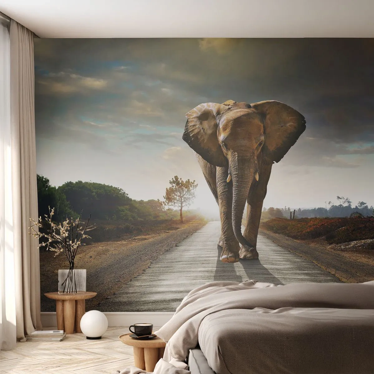Selbstklebende Fototapete Deluxe Sticker - Und schon gar nicht in einem Porzellanlager - Elefant, Landschaft, Natur - 250x175 cm